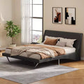 Whisen King Size Modern Platform Bed Frame, Upholstered PU Leather Bed with Curved Design, Suspended Trapezoidal Legs