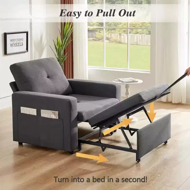 42.5" Extra-Wide 3-in-1 Convertible Sleeper Chair Bed with 5-Level Reclining Backrest & Side Pockets