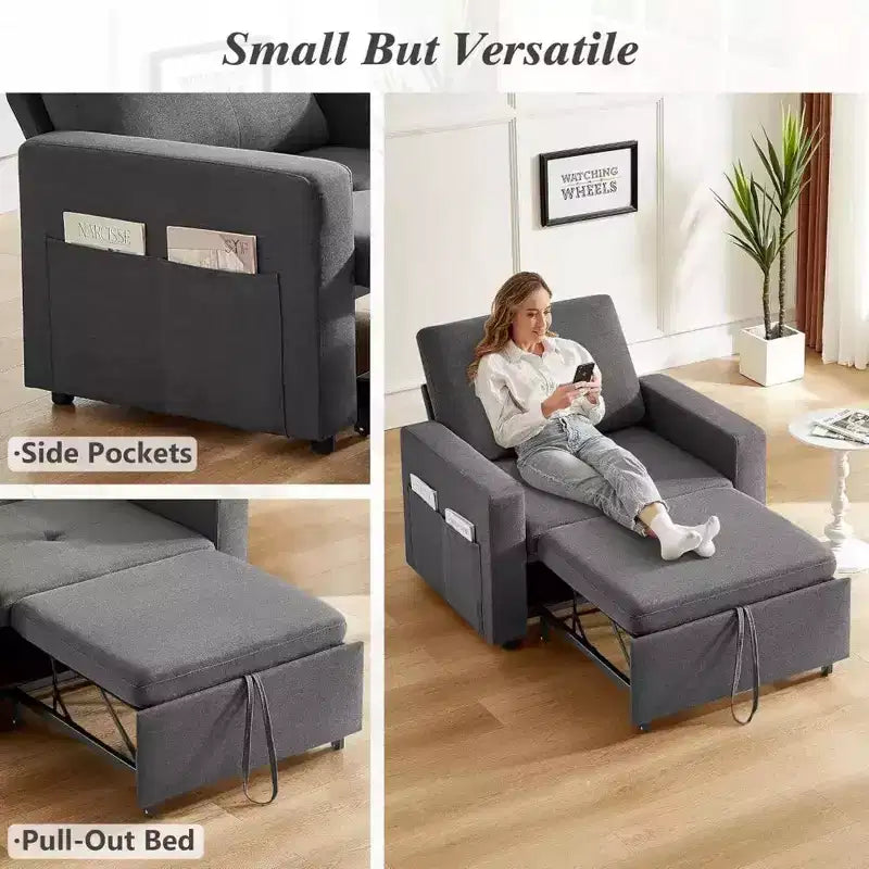 42.5" Extra-Wide 3-in-1 Convertible Sleeper Chair Bed with 5-Level Reclining Backrest & Side Pockets