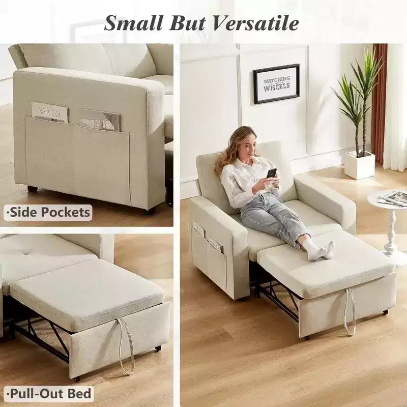 42.5" Extra-Wide 3-in-1 Convertible Sleeper Chair Bed with 5-Level Reclining Backrest & Side Pockets