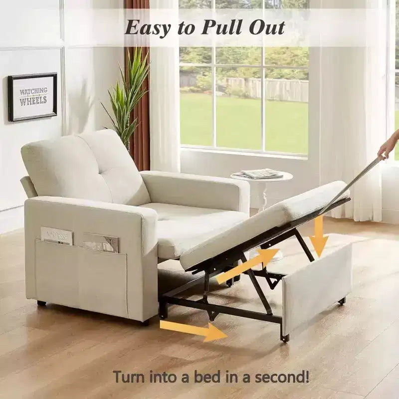 42.5" Extra-Wide 3-in-1 Convertible Sleeper Chair Bed with 5-Level Reclining Backrest & Side Pockets