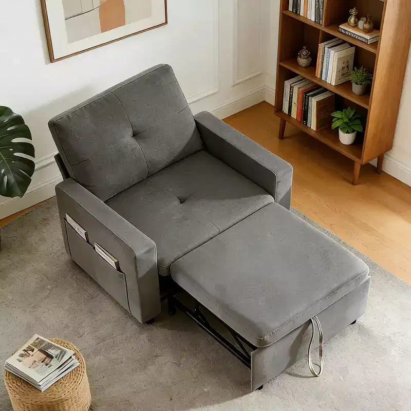 42.5" Extra-Wide 3-in-1 Convertible Sleeper Chair Bed with 5-Level Reclining Backrest & Side Pockets