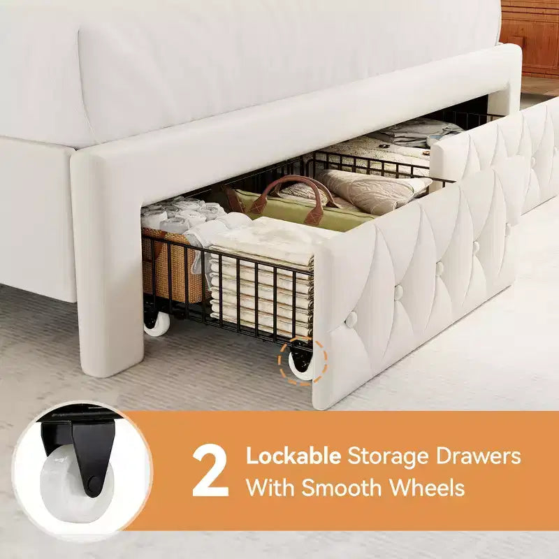 Queen Velvet Upholstered Platform Bed with 52.6" Wingback Headboard & 2 Storage Drawers