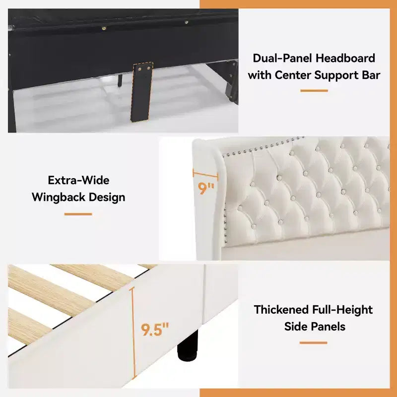 Queen Velvet Upholstered Platform Bed with 52.6" Wingback Headboard & 2 Storage Drawers