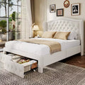 Dyonery Queen Bed Frame, Velvet Upholstered Platform Bed with 2 Storage Drawers, 52.6 Tall Wingback & Vertical Tufted Headboard Design