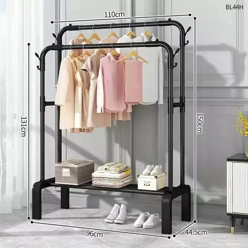 Heavy-Duty Double Rail Garment Rack with 3-Tier Design & Bottom Shelf