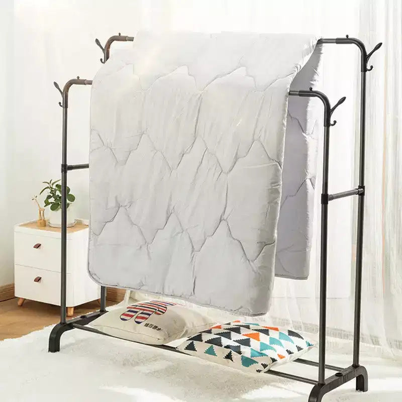 Heavy-Duty Double Rail Garment Rack with 3-Tier Design & Bottom Shelf