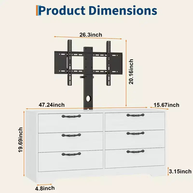 TV Stand with Mount for 32-75 Inch TVs, 6-Drawer Wood Entertainment Center, Adjustable Media Console Storage for Living Room Bedroom