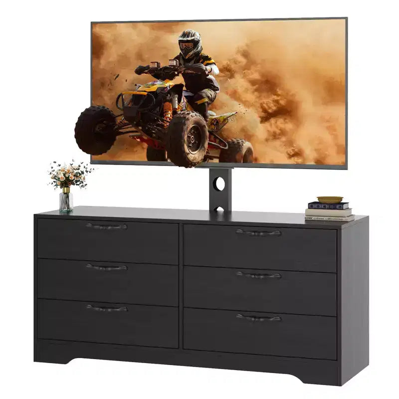 TV Stand with Mount for 32-75 Inch TVs, 6-Drawer Wood Entertainment Center, Adjustable Media Console Storage for Living Room Bedroom