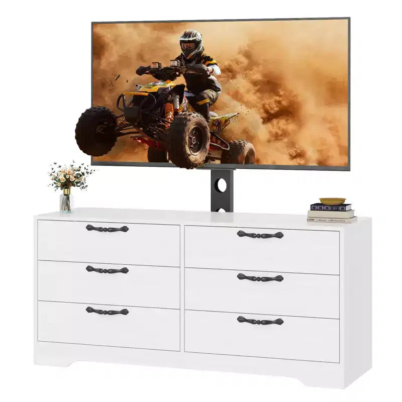 TV Stand with Mount for 32-75 Inch TVs, 6-Drawer Wood Entertainment Center, Adjustable Media Console Storage for Living Room Bedroom