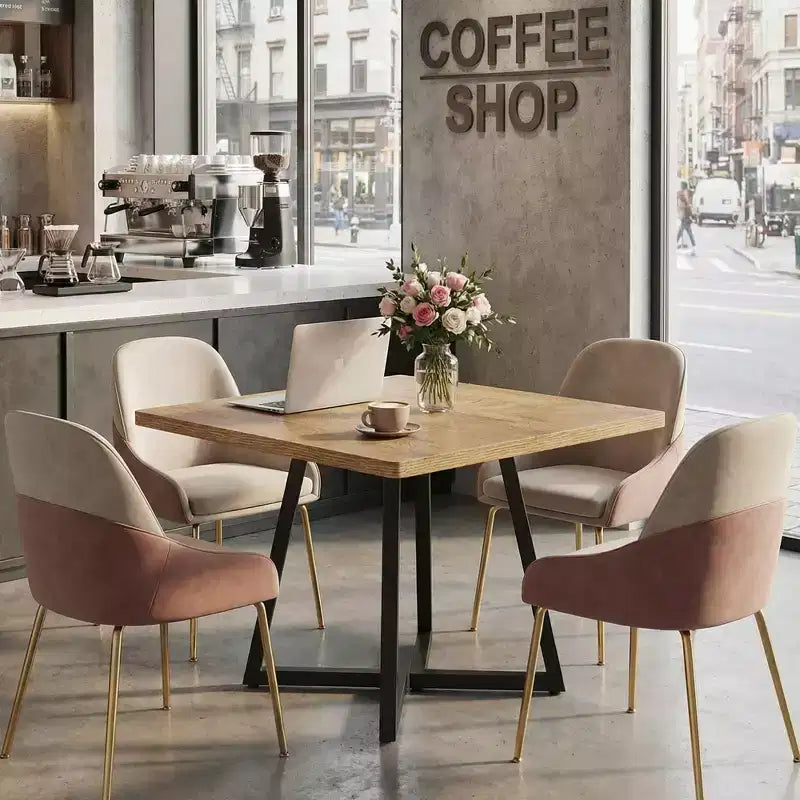 31.5" Square Industrial Dining Table — Vintage Brown MDF Top & Black Metal Frame