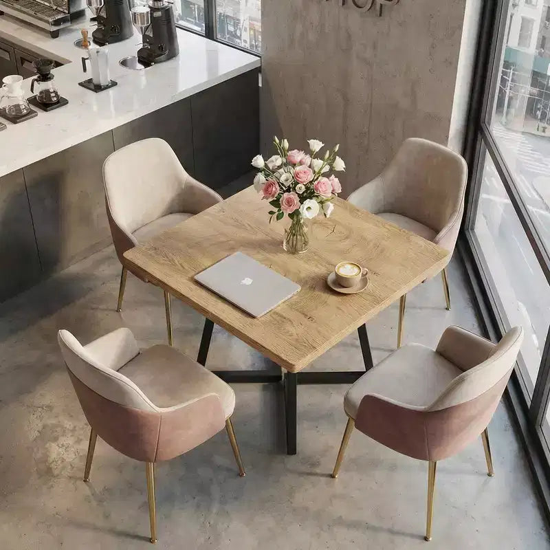 31.5" Square Industrial Dining Table — Vintage Brown MDF Top & Black Metal Frame
