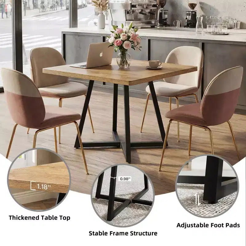 31.5" Square Industrial Dining Table — Vintage Brown MDF Top & Black Metal Frame