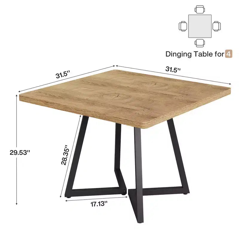 31.5" Square Industrial Dining Table — Vintage Brown MDF Top & Black Metal Frame
