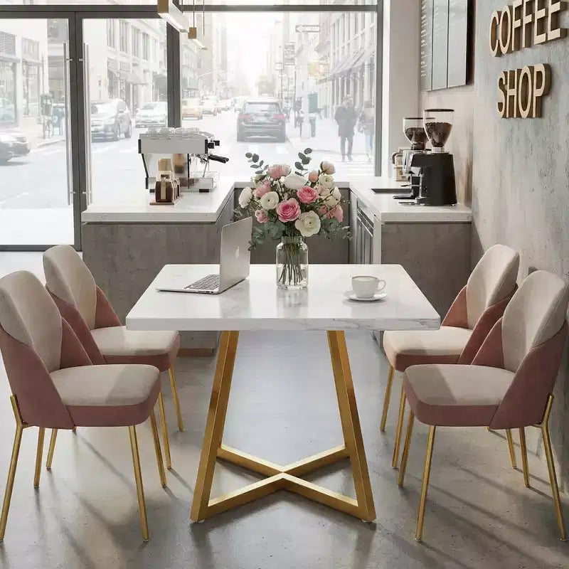 31.5" Square Industrial Dining Table — Vintage Brown MDF Top & Black Metal Frame