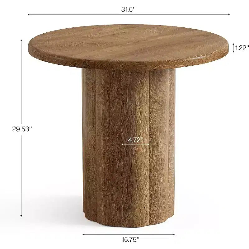 31.5" Round Dining Table for 2–4 People — Small Kitchen Table with Sturdy Base, Brown