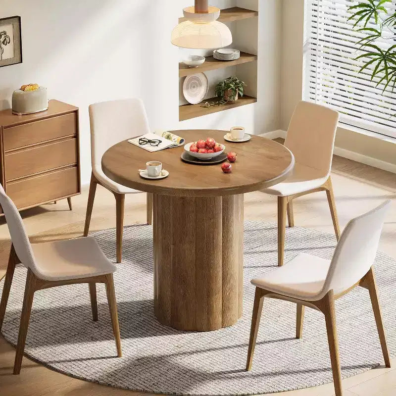 31.5" Round Dining Table for 2–4 People — Small Kitchen Table with Sturdy Base, Brown