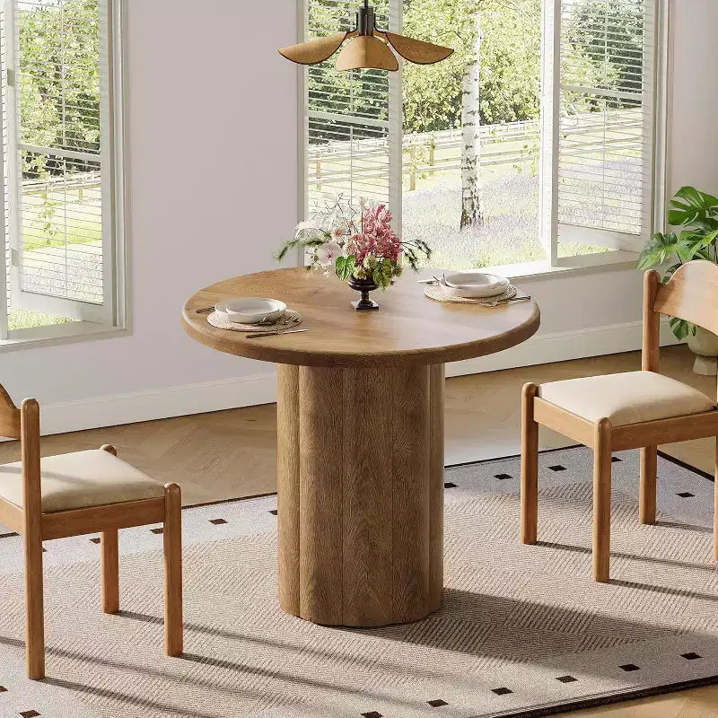 31.5" Round Dining Table for 2–4 People — Small Kitchen Table with Sturdy Base, Brown