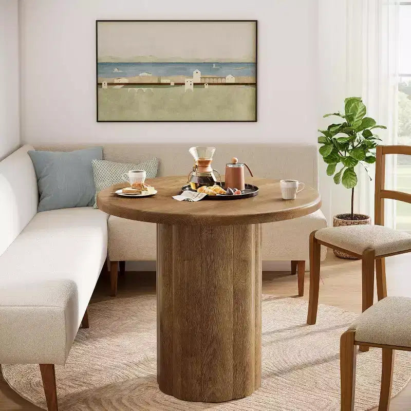 31.5" Round Dining Table for 2–4 People — Small Kitchen Table with Sturdy Base, Brown