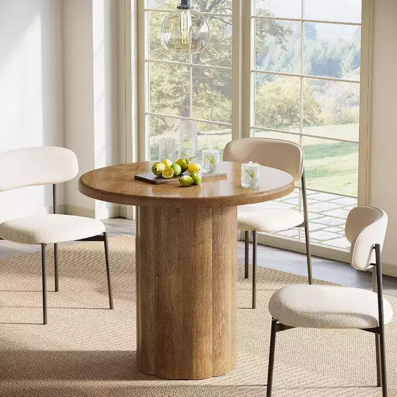 31.5" Round Dining Table for 2–4 People — Small Kitchen Table with Sturdy Base, Brown