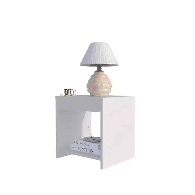 Nightstand with Open Storage Shelf — White, 16.5"H x 15.7"W x 13.9"D