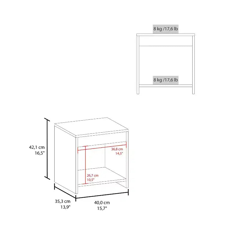 Nightstand with Open Storage Shelf — White, 16.5"H x 15.7"W x 13.9"D