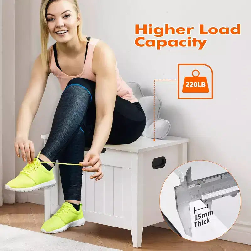 Large Wooden Storage Bench  Top Lid, Thick Padded Seat, 2 Safety Hinges, 260 lb Capacity, for Entryway, Bedroom, Living Room, 23.6, White