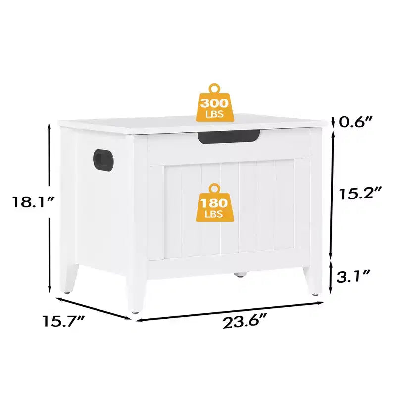Large Wooden Storage Bench  Top Lid, Thick Padded Seat, 2 Safety Hinges, 260 lb Capacity, for Entryway, Bedroom, Living Room, 23.6, White