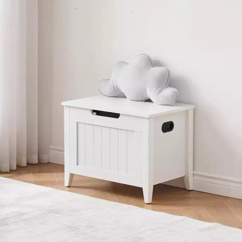 Large Wooden Storage Bench  Top Lid, Thick Padded Seat, 2 Safety Hinges, 260 lb Capacity, for Entryway, Bedroom, Living Room, 23.6, White