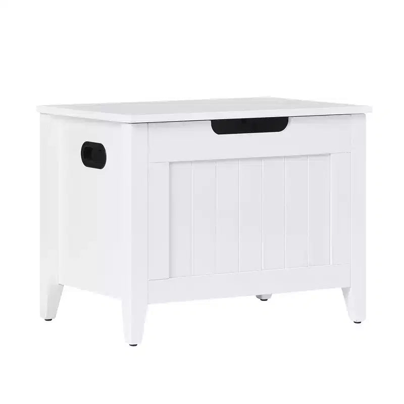 Large Wooden Storage Bench  Top Lid, Thick Padded Seat, 2 Safety Hinges, 260 lb Capacity, for Entryway, Bedroom, Living Room, 23.6, White