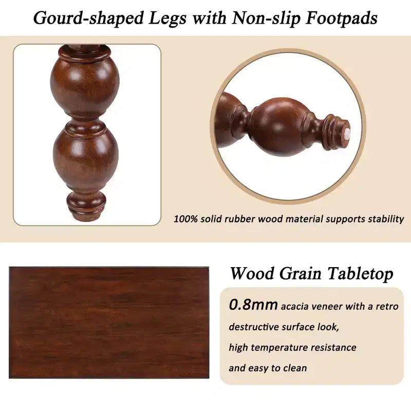 Rectangular Wooden Coffee Table with Storage Drawer and Gourd-Shaped Legs — Walnut