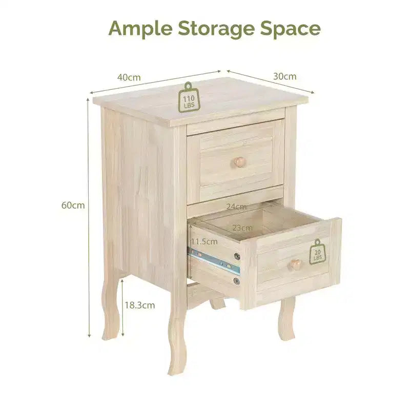2-Drawer Nightstand in Rubber Ash Wood — 15.7"x11.8"x23.6"