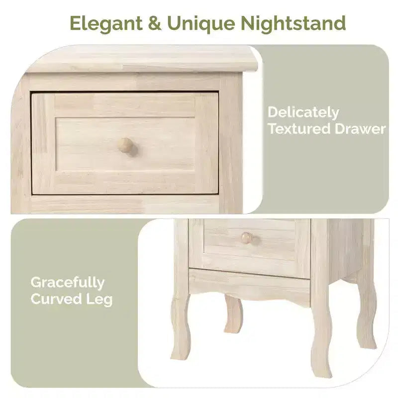 2-Drawer Nightstand in Rubber Ash Wood — 15.7"x11.8"x23.6"