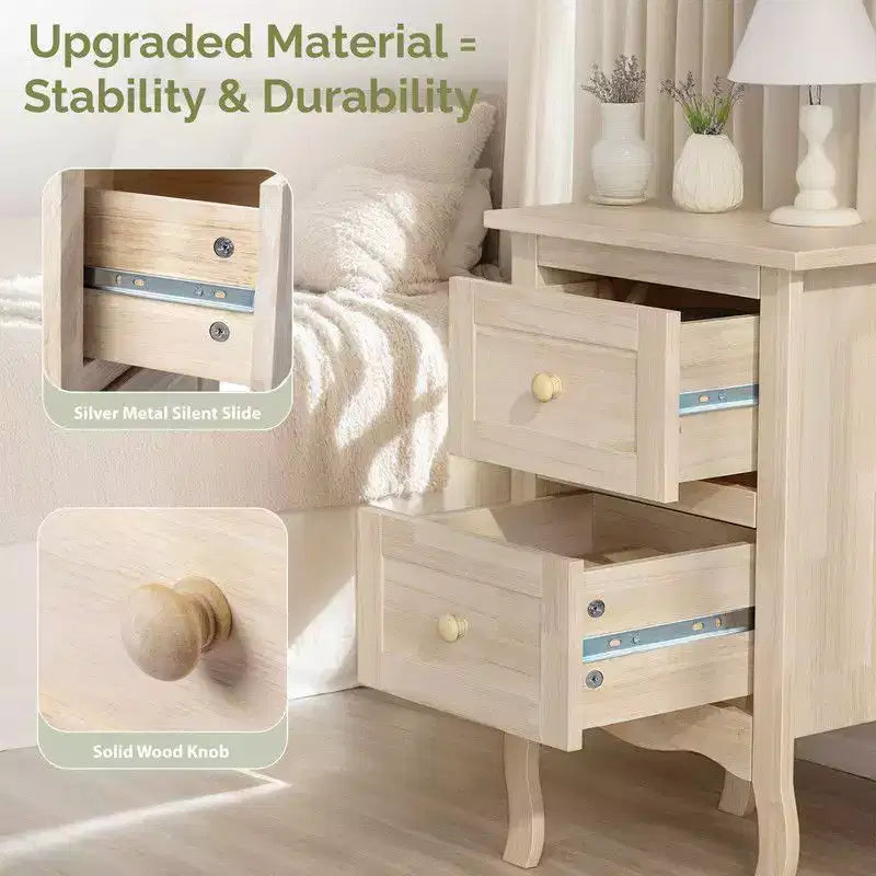 2-Drawer Nightstand in Rubber Ash Wood — 15.7"x11.8"x23.6"