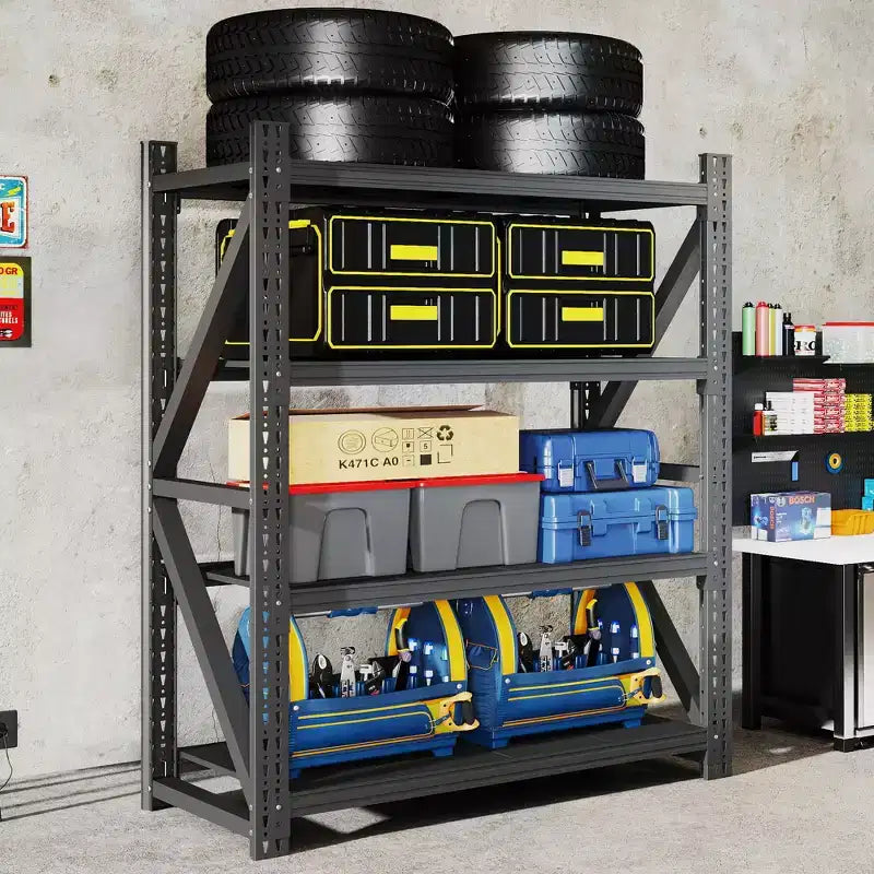 Heavy Duty Metal Adjustable Garage Shelves, Industrial Shelving Unit, Steel Storage Rack for Warehouse, Black