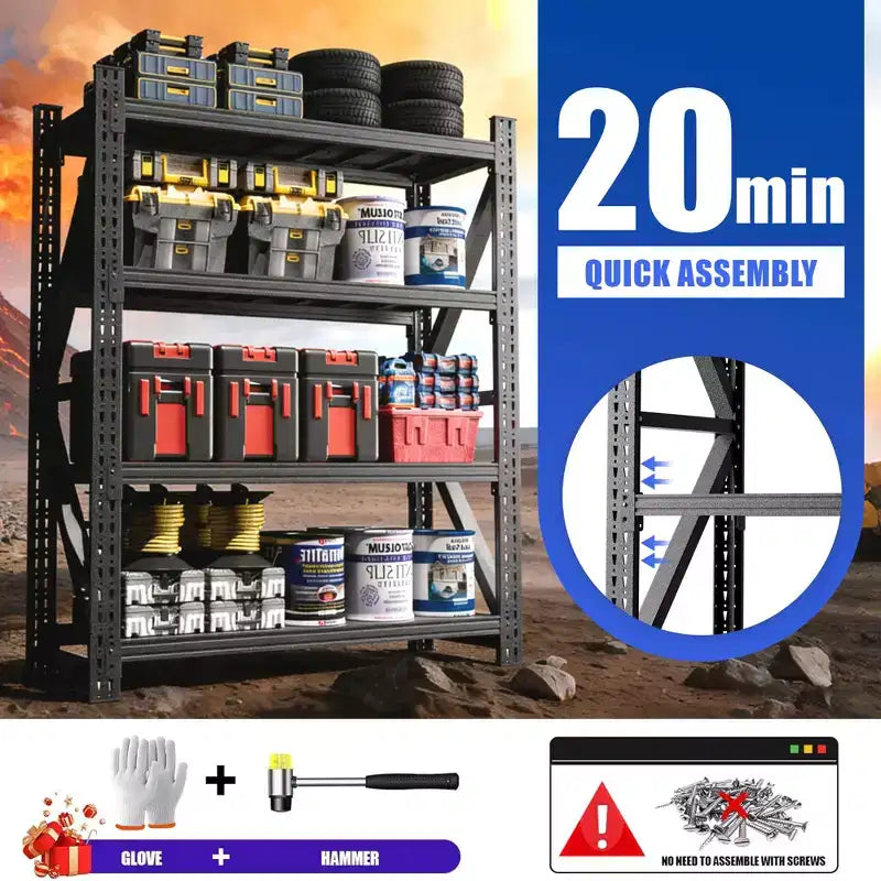 Heavy Duty Metal Adjustable Garage Shelves, Industrial Shelving Unit, Steel Storage Rack for Warehouse, Black