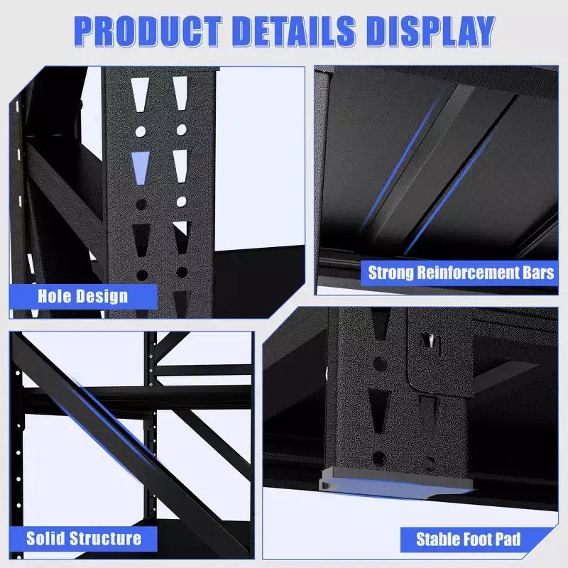 Heavy Duty Metal Adjustable Garage Shelves, Industrial Shelving Unit, Steel Storage Rack for Warehouse, Black