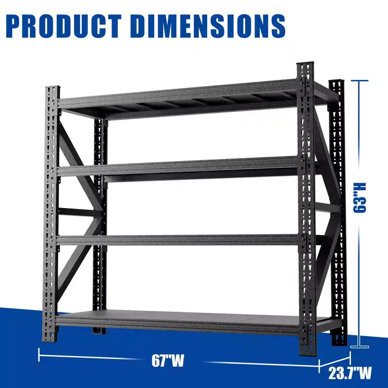 Heavy Duty Metal Adjustable Garage Shelves, Industrial Shelving Unit, Steel Storage Rack for Warehouse, Black