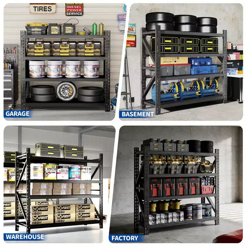 Heavy Duty Metal Adjustable Garage Shelves, Industrial Shelving Unit, Steel Storage Rack for Warehouse, Black