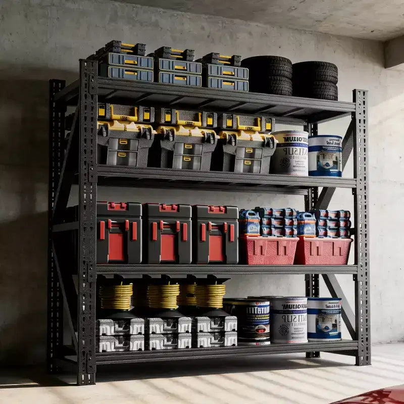 Heavy Duty Metal Adjustable Garage Shelves, Industrial Shelving Unit, Steel Storage Rack for Warehouse, Black