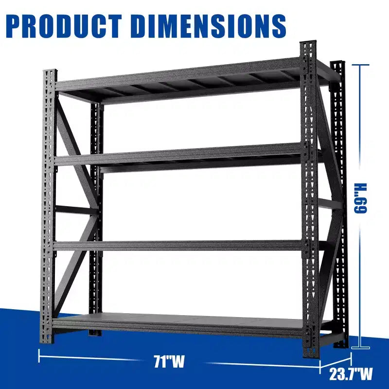 Heavy Duty Metal Adjustable Garage Shelves, Industrial Shelving Unit, Steel Storage Rack for Warehouse, Black
