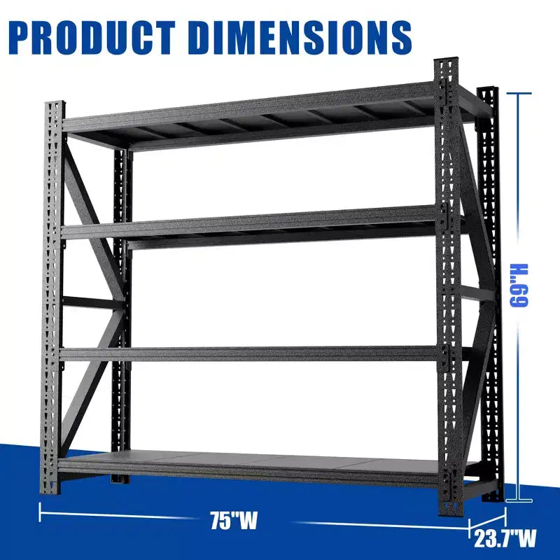 Heavy Duty Metal Adjustable Garage Shelves, Industrial Shelving Unit, Steel Storage Rack for Warehouse, Black