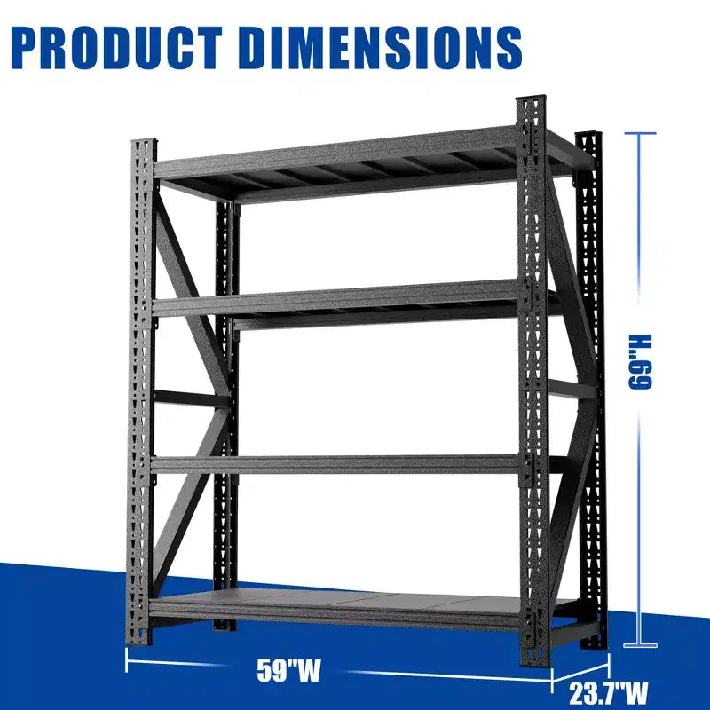 Heavy Duty Metal Adjustable Garage Shelves, Industrial Shelving Unit, Steel Storage Rack for Warehouse, Black