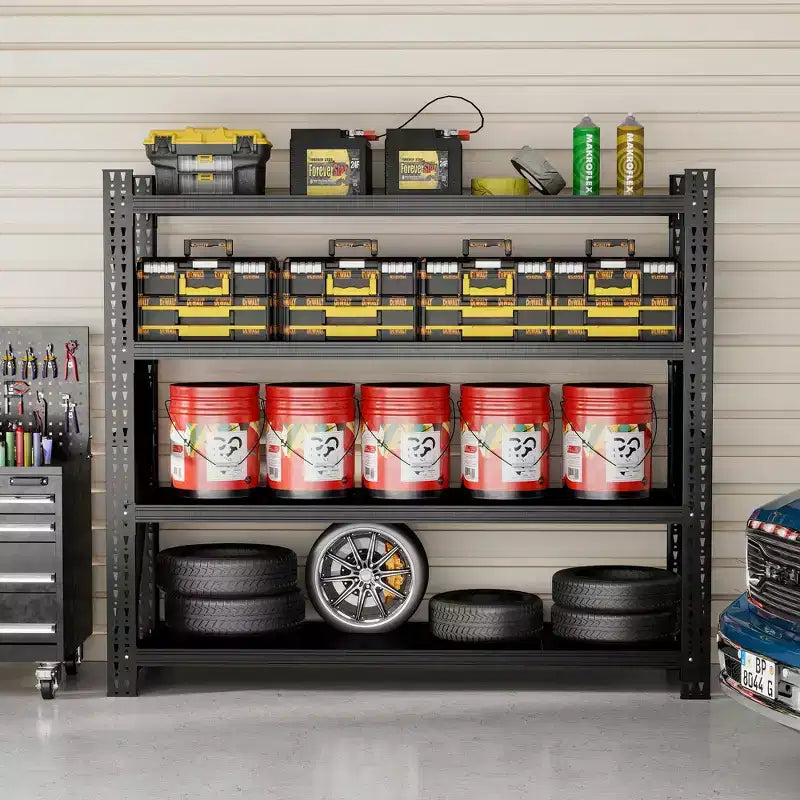 Heavy Duty Metal Adjustable Garage Shelves, Industrial Shelving Unit, Steel Storage Rack for Warehouse, Black