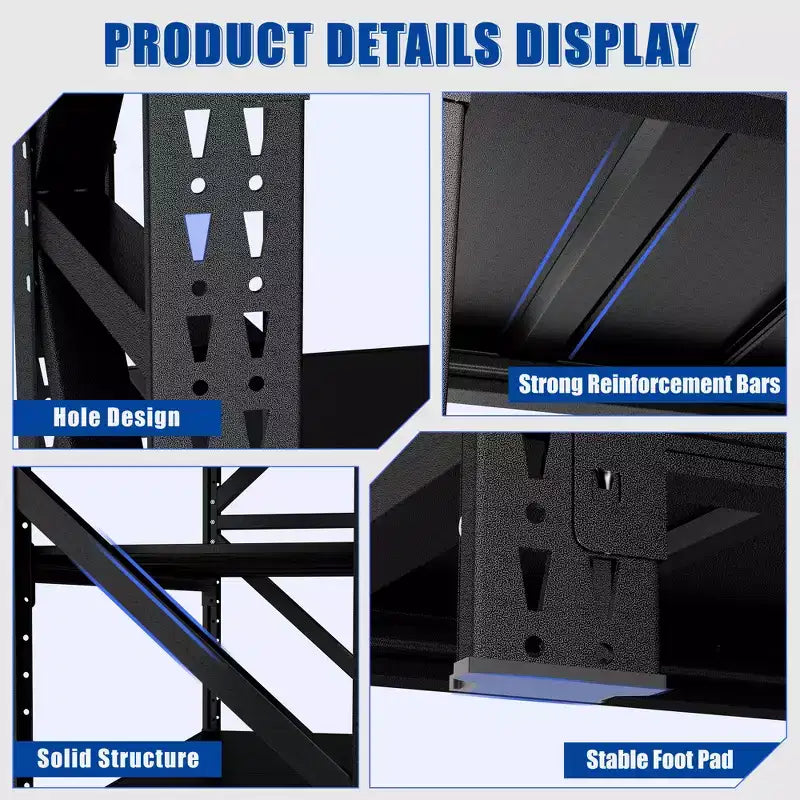 Heavy Duty Metal Adjustable Garage Shelves, Industrial Shelving Unit, Steel Storage Rack for Warehouse, Black
