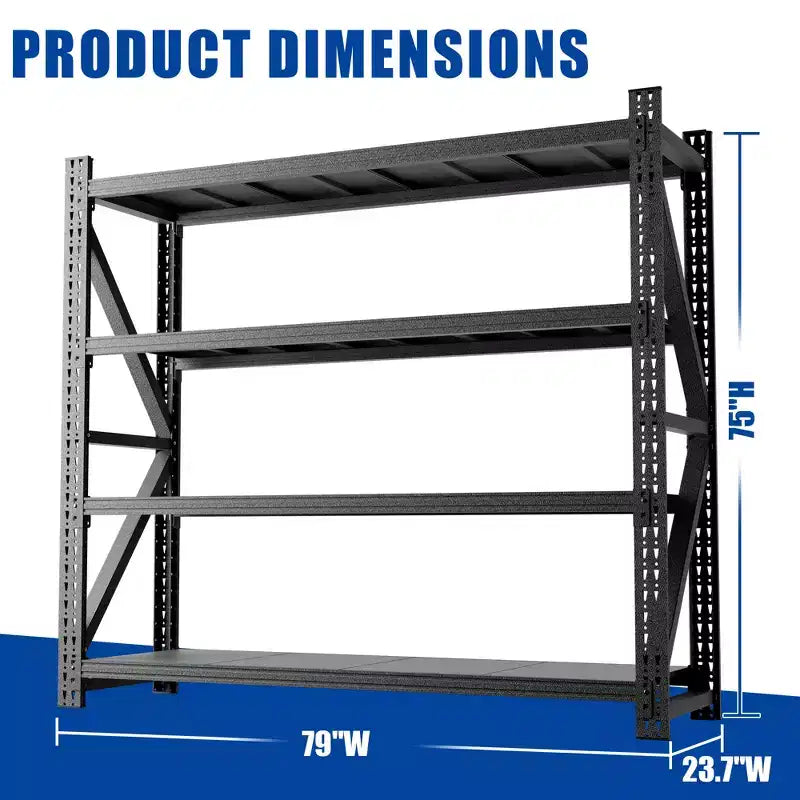 Heavy Duty Metal Adjustable Garage Shelves, Industrial Shelving Unit, Steel Storage Rack for Warehouse, Black