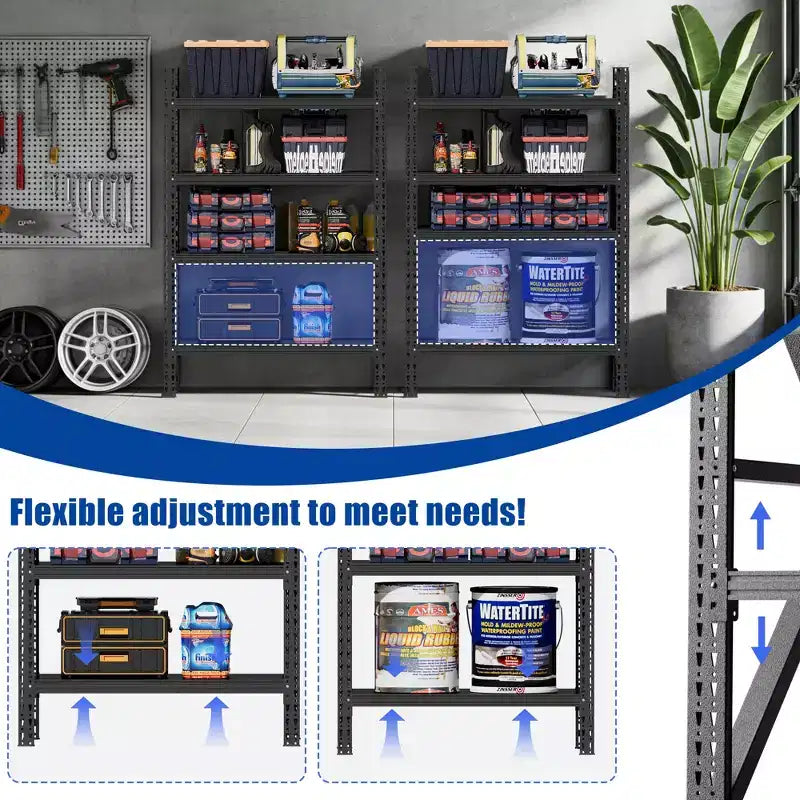 Heavy Duty Metal Adjustable Garage Shelves, Industrial Shelving Unit, Steel Storage Rack for Warehouse, Black