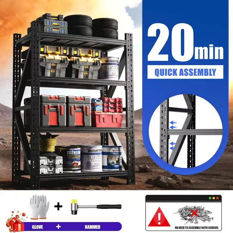 Heavy Duty Metal Adjustable Garage Shelves, Industrial Shelving Unit, Steel Storage Rack for Warehouse, Black