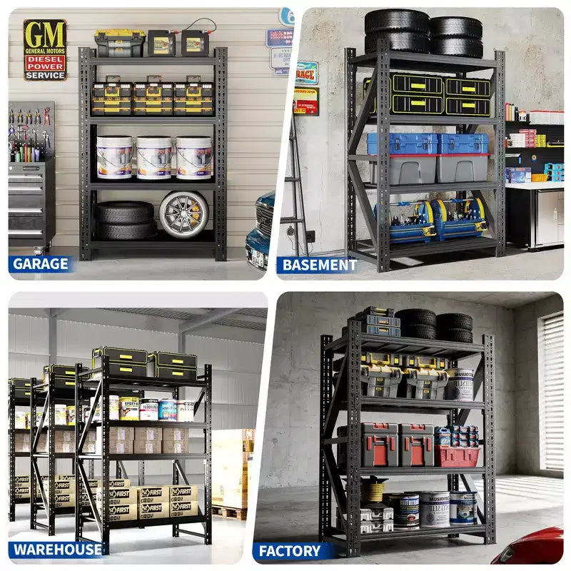 Heavy Duty Metal Adjustable Garage Shelves, Industrial Shelving Unit, Steel Storage Rack for Warehouse, Black