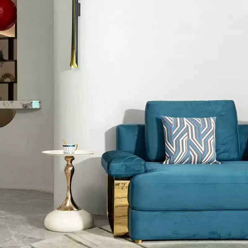 White Small Round Metal Side Table, Gold Finish Cocktail Coffee Table Compact Accent Table for Small Living Space